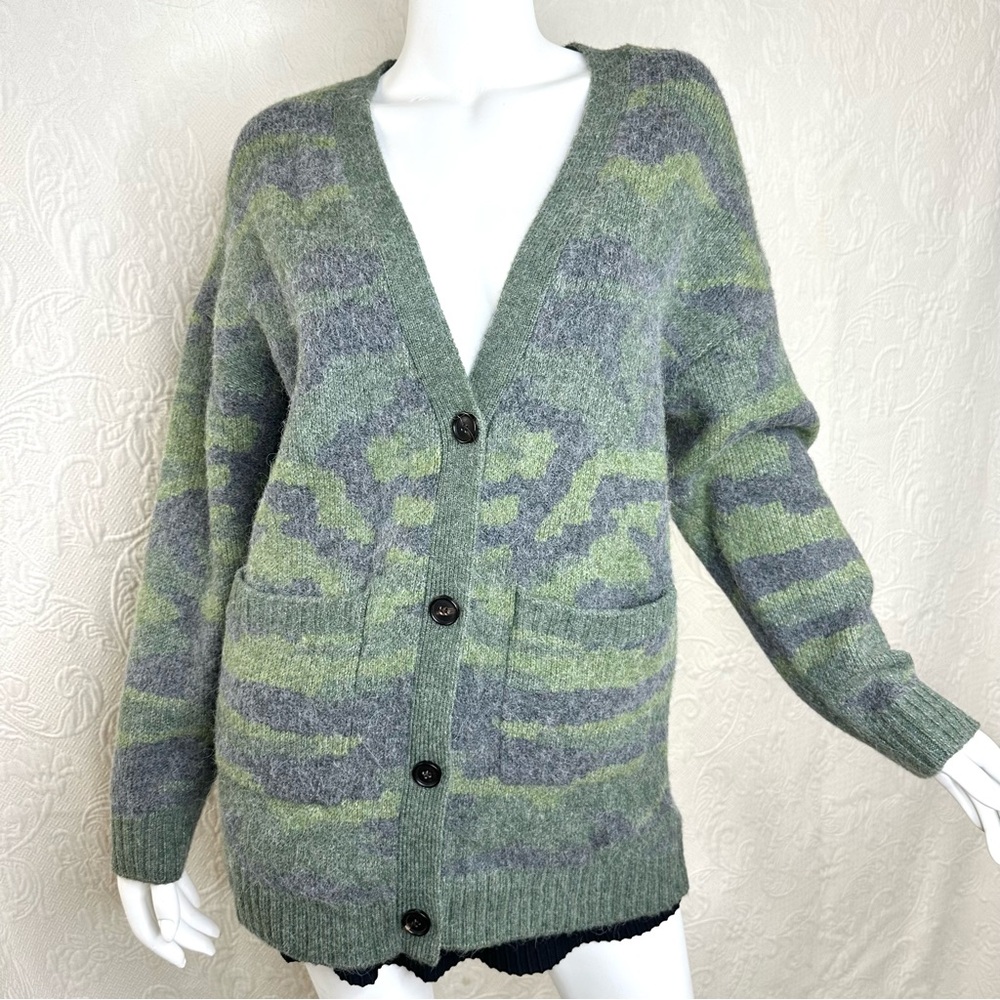 Rails Runi Green Camo Wool Alpaca Blend Cardigan Sweater